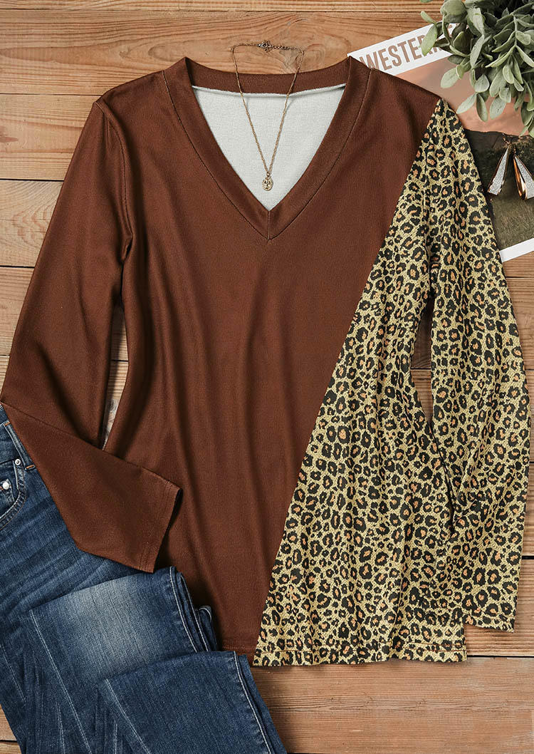 

Blouses Leopard Color Block V-Neck Blouse in Multicolor. Size