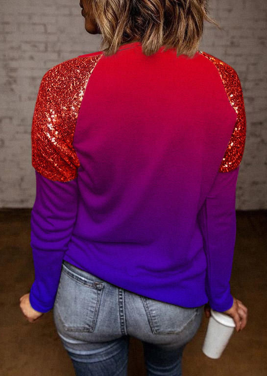 

Blouses Sequined Gradient Long Sleeve Blouse in Multicolor. Size
