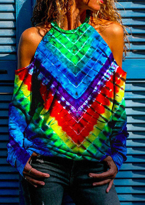 

Blouses Tie Dye Cold Shoulder Long Sleeve Blouse in Multicolor. Size