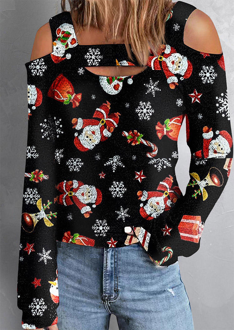 Christmas Snowman Snowflake Santa Claus Blouse - Black