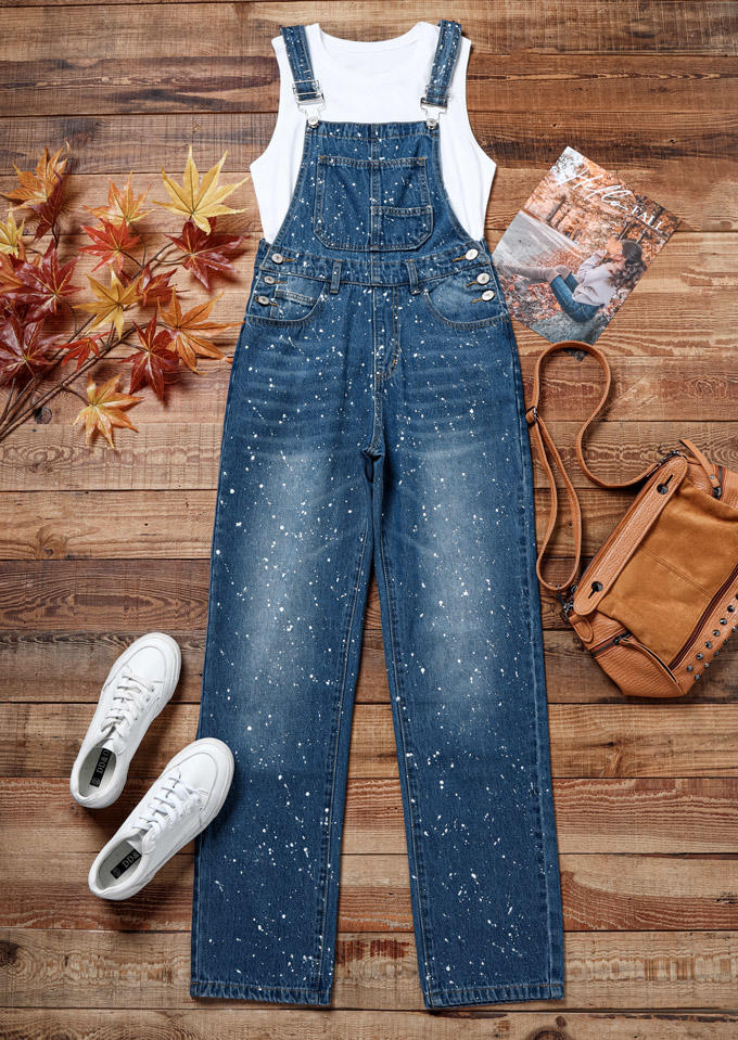 

Jumpsuits & Rompers Splash Ink Distressed Denim Overall Jumpsuit in Blue. Size