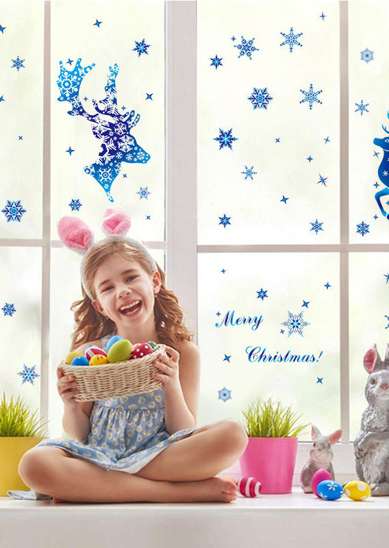 

Christmas Decoration 6Pcs Christmas Snowflake Reindeer Window Sticker Set Ornament in Blue. Size