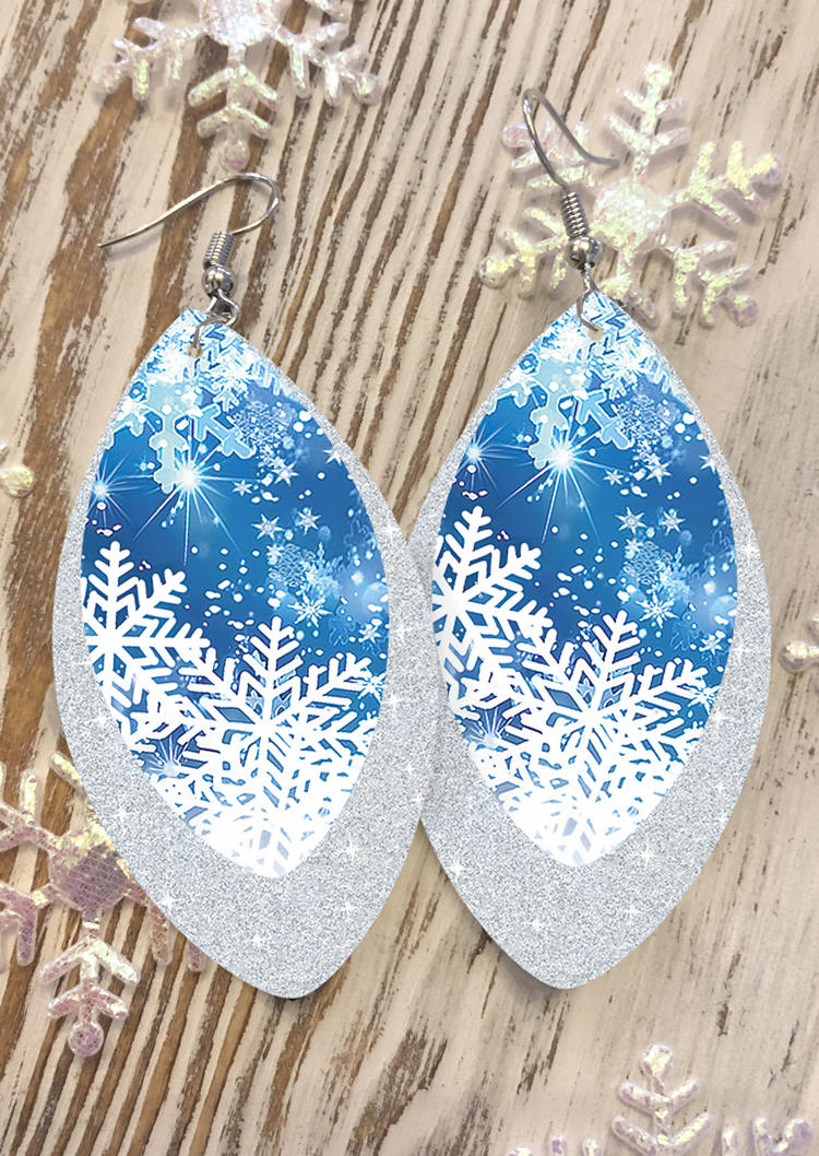 

Earrings Christmas Snowflake PU Leather Earrings in Blue. Size