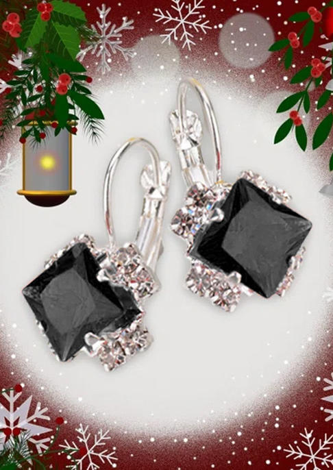

Earrings Square Rhinestone Hook Earrings in Black. Size