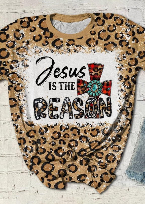

T-shirts Tees Jesus Is The Reason Turquoise Leopard Plaid T-Shirt Tee in Multicolor. Size