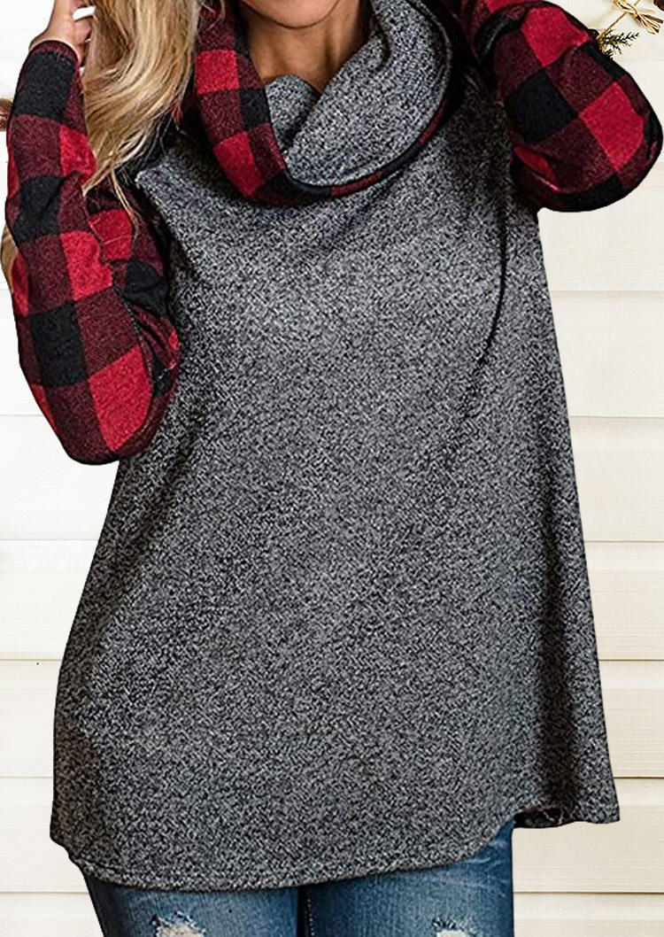 Sweatshirts Buffalo Plaid Cowl Neck Raglan Sleeve Sweatshirt - Dark Grey in Gray. Size: L,M,S,XL
