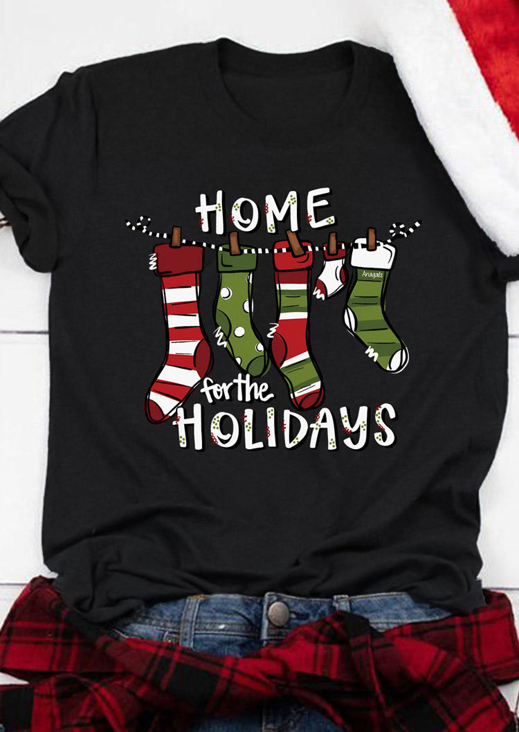 T-shirts Tees Home For The Holidays Striped Dot T-Shirt Tee in Black. Size: L,M,S,XL