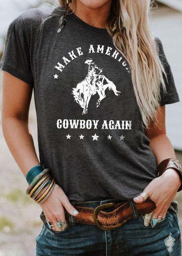 Make America Cowboy Again Star O-Neck T-Shirt Tee - Dark Grey