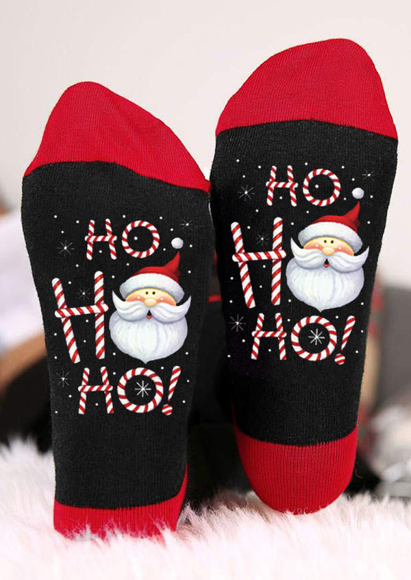 

Crew Socks Christmas Ho Ho Ho Snowflake Santa Claus Crew Socks in Black. Size