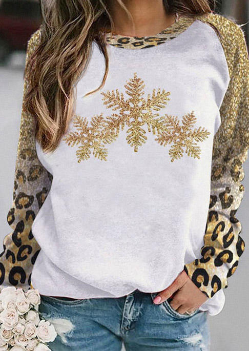 

Sweatshirts Christmas Snowflake Glitter Leopard Sweatshirt in Multicolor. Size: L,M,,XL