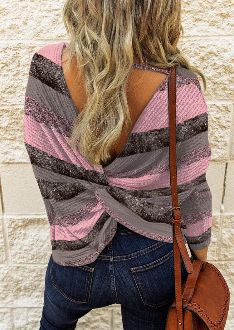 

Blouses Color Block Glitter Twist Long Sleeve Blouse in Multicolor. Size