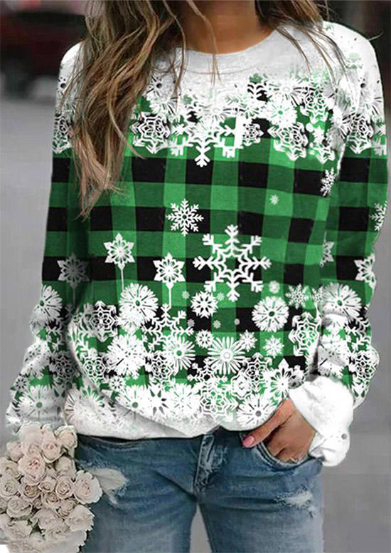 

Sweatshirts Christmas Snowflake Plaid Sweatshirt in Green. Size: L