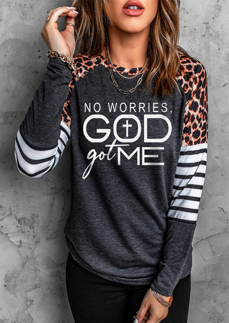 

T-shirts Tees Leopard Striped No Worries God Got Me T-Shirt Tee - Dark Grey in Gray. Size