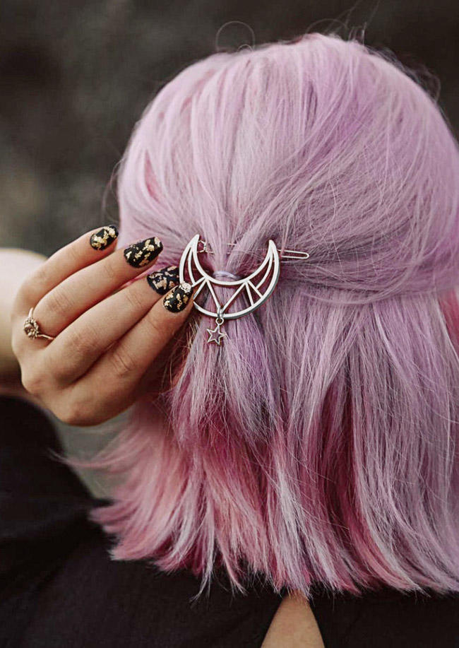 Star Moon Hollow Out Hairpin in Silver. Size