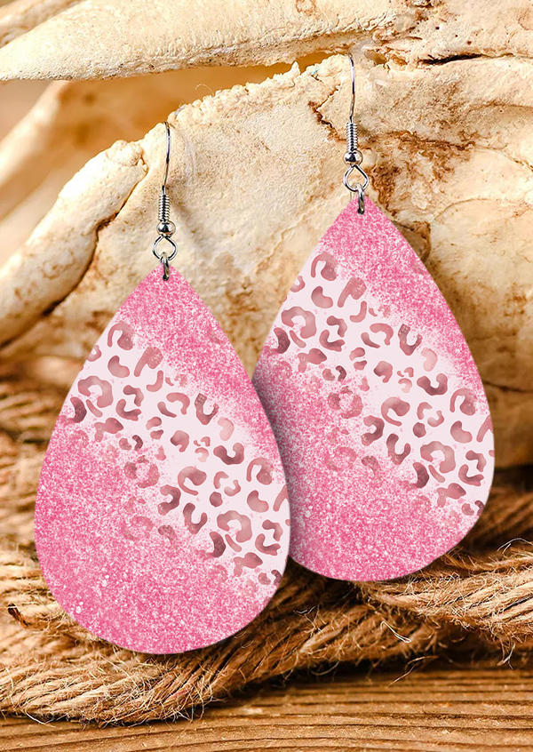 

Earrings Leopard Gradient Glitter Water Drop Earrings in Pink. Size