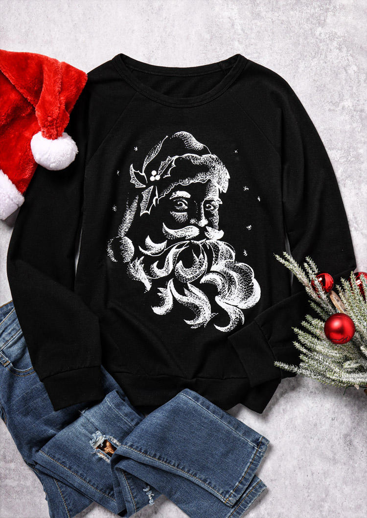 Christmas Santa Claus Long Sleeve Sweatshirt - Black