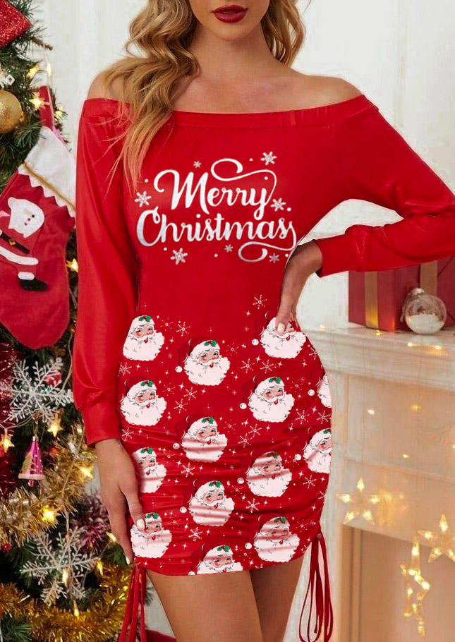 

Bodycon Dresses Merry Christmas Santa Claus Snowflake Bodycon Dress in Red. Size: L,M,,XL