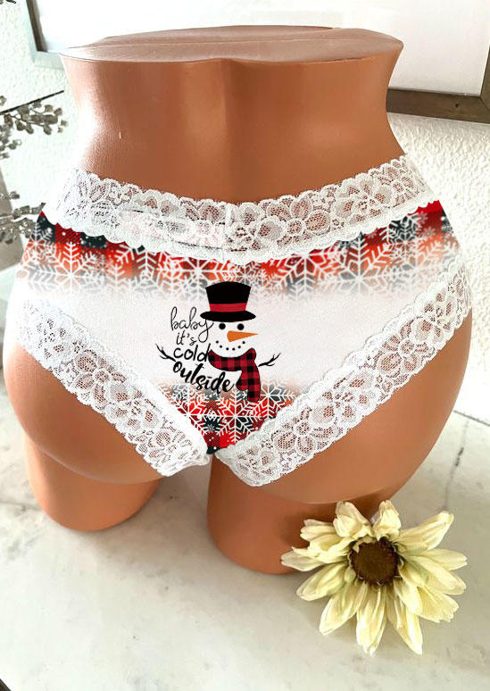 Panties Christmas Baby It's Cold Outside Snowman Lace Splicing Plaid Panties in Multicolor. Size: S,XL