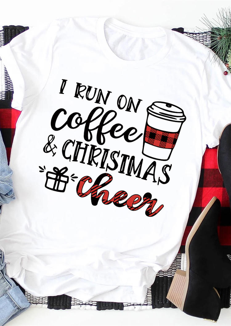 T-shirts Tees I Run On Coffee And Christmas Cheer Plaid T-Shirt Tee in White. Size: S