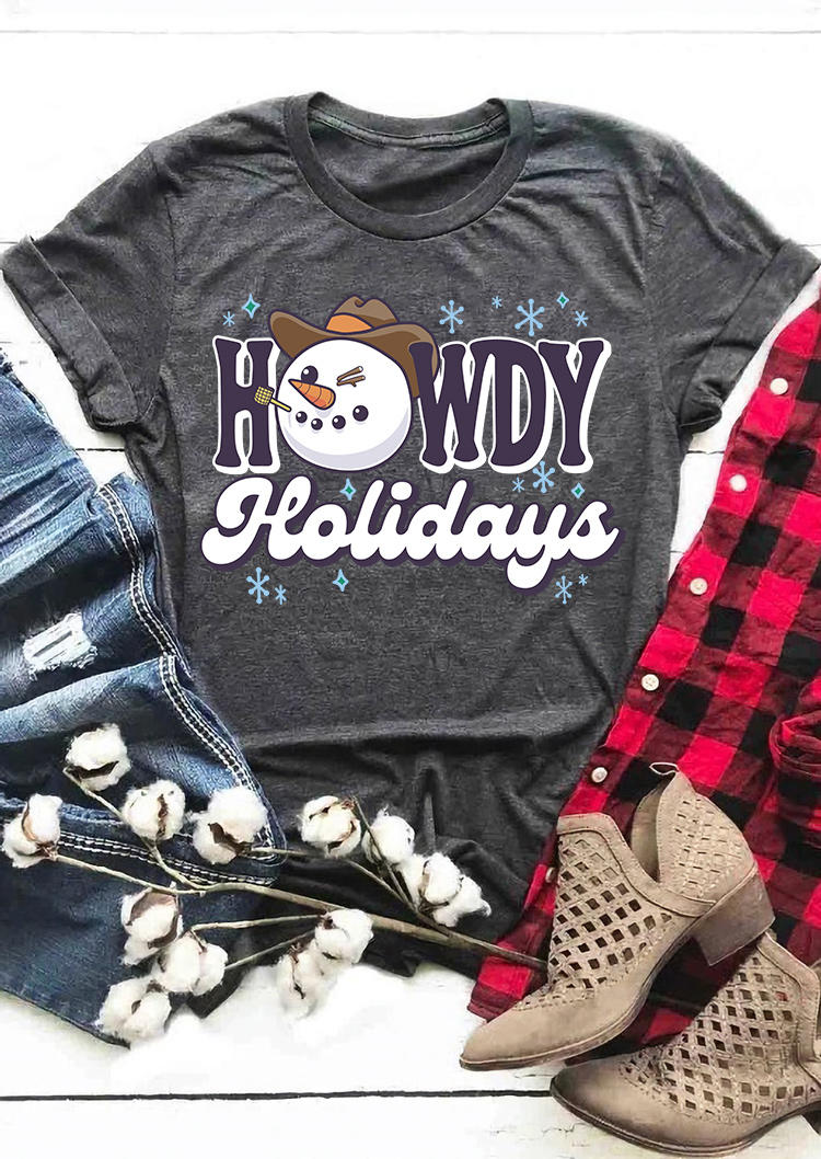 

T-shirts Tees Christmas Howdy Holidays Snowman Snowflake T-Shirt Tee - Dark Grey in Gray. Size: L,M,,XL