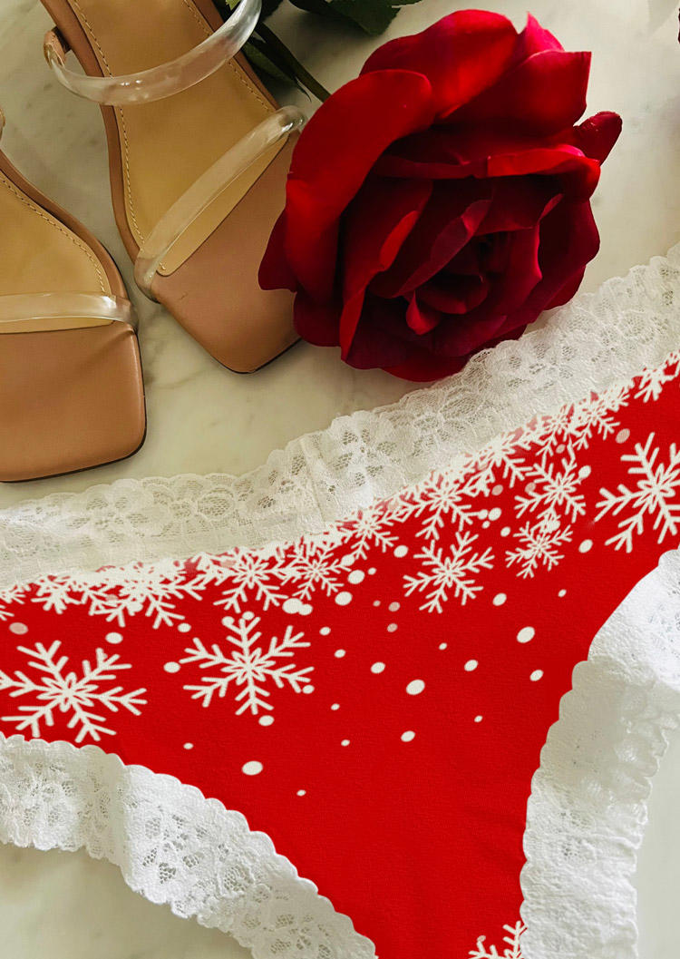 

Panties Christmas Snowflake Lace Splicing Panties in Red. Size