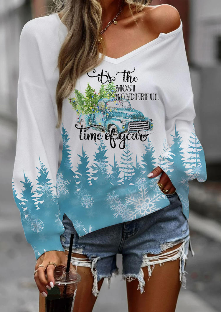 

Blouses Christmas Tree Truck It' The Most Wonderful Time Of The Year Blouse in White. Size: L,M,,XL