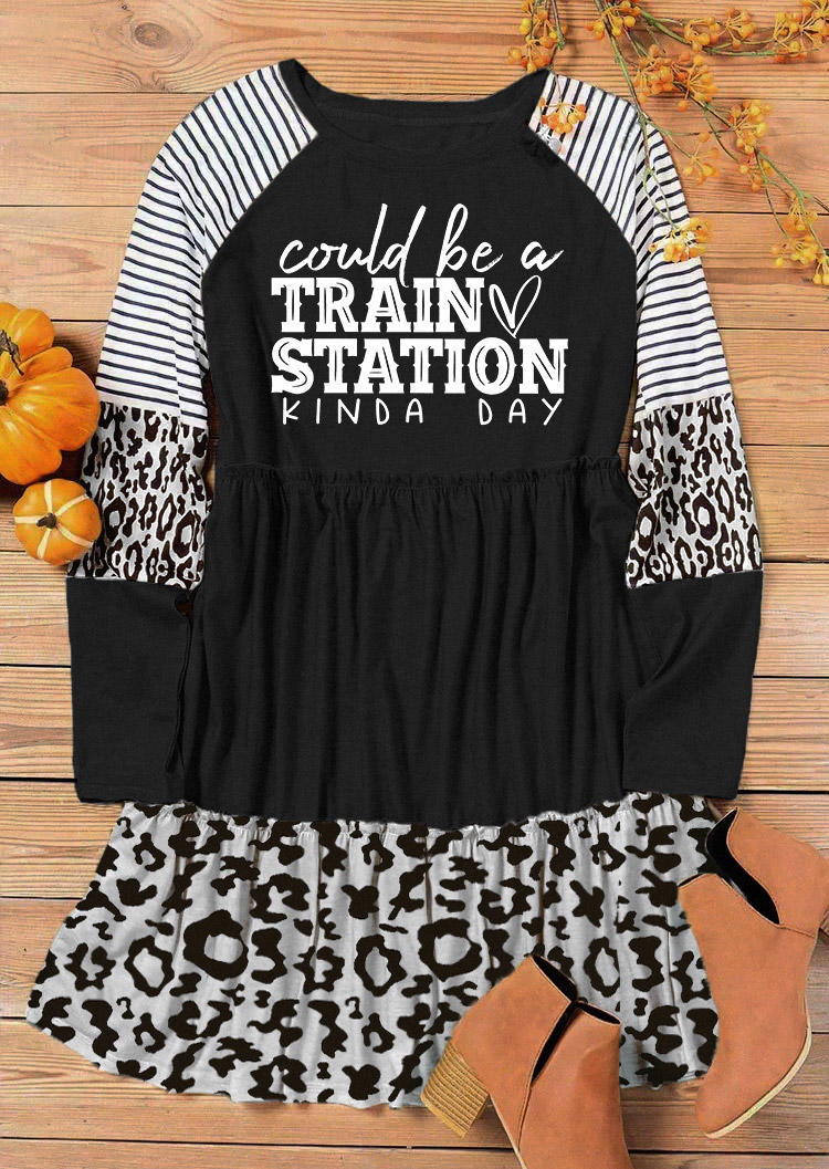 

Mini Dresses Could Be A Train Station Kinda Day Leopard Striped Mini Dress in Black. Size: L,M,,XL