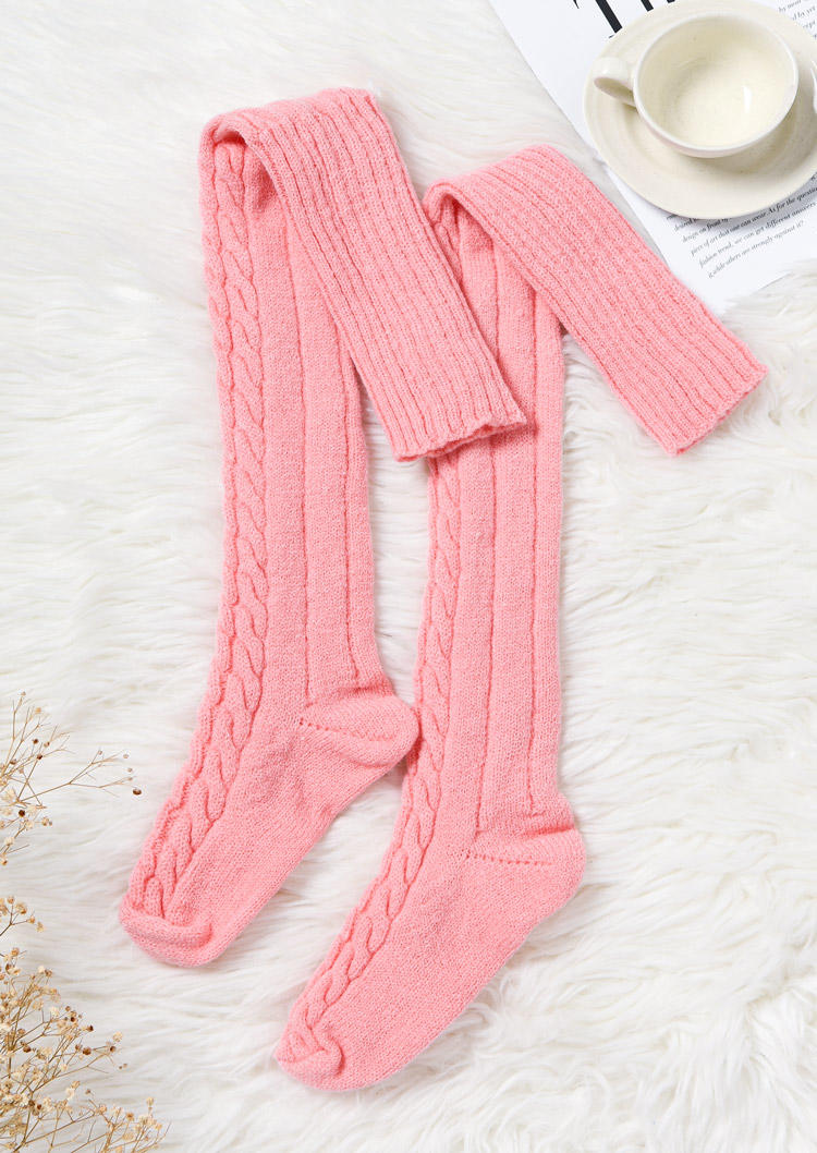 

Knee-High Socks Warm Over Knee Extra Long Knitted Socks in Pink. Size