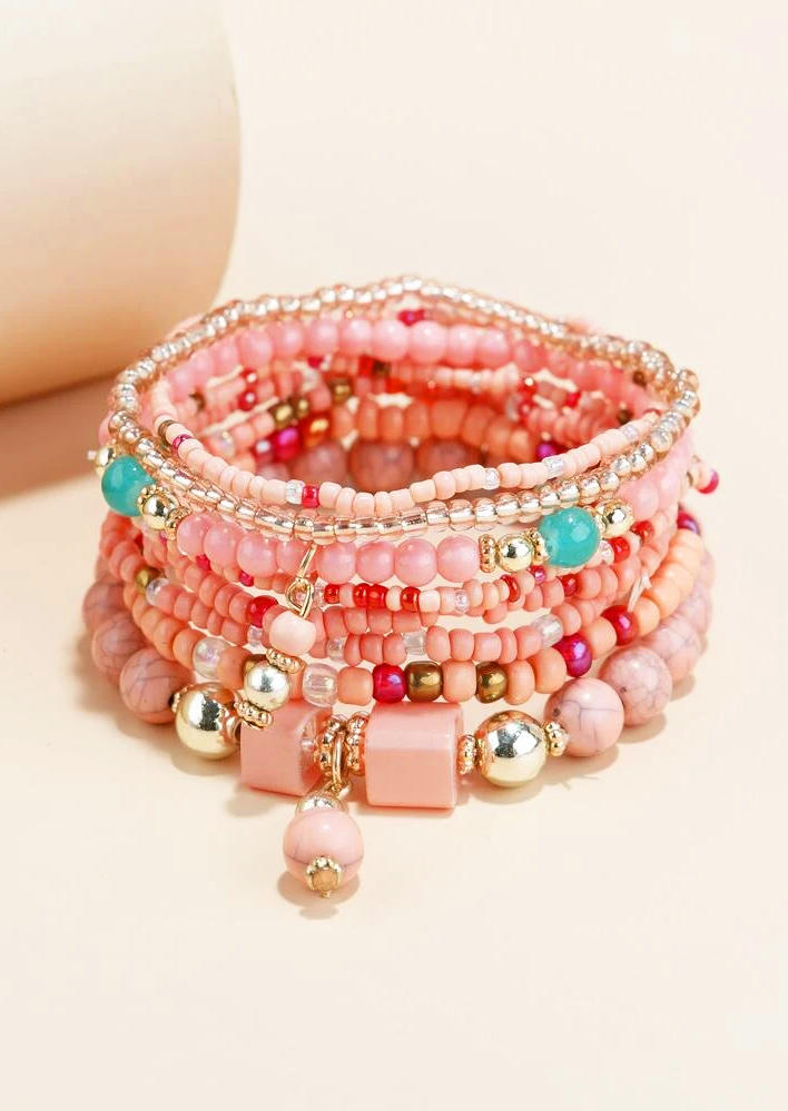 

Bracelet Bohemian Beading Multi-Layered Bracelet in Pink. Size