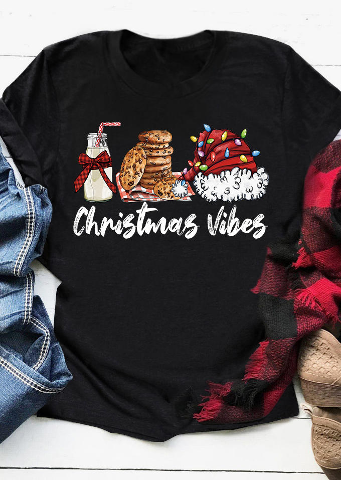 

T-shirts Tees Christmas Vibes Lantern Hat O-Neck T-Shirt Tee in Black. Size