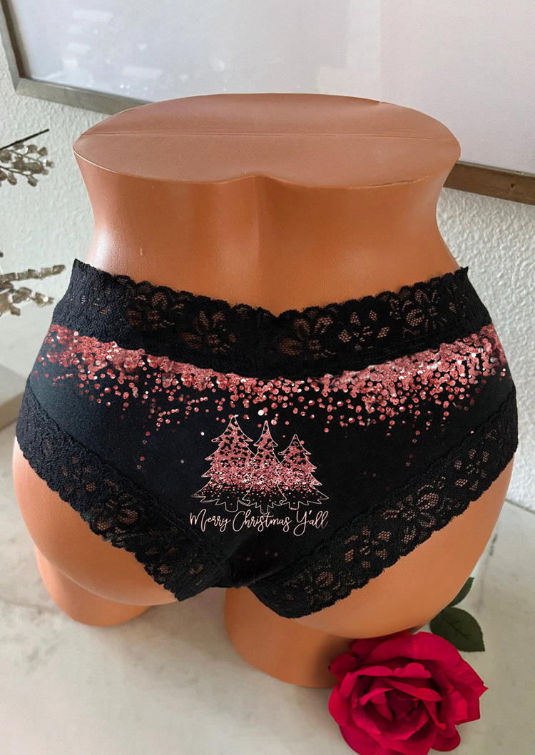 

Panties Merry Christmas Y'all Glitter Leopard Lace Splicing Panties in Black. Size: L