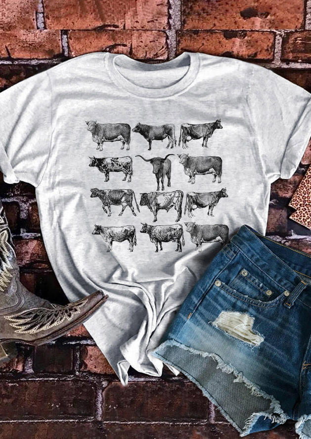 

T-shirts Tees Cow Cattle Western Country T-Shirt Tee - Light Grey in Gray. Size