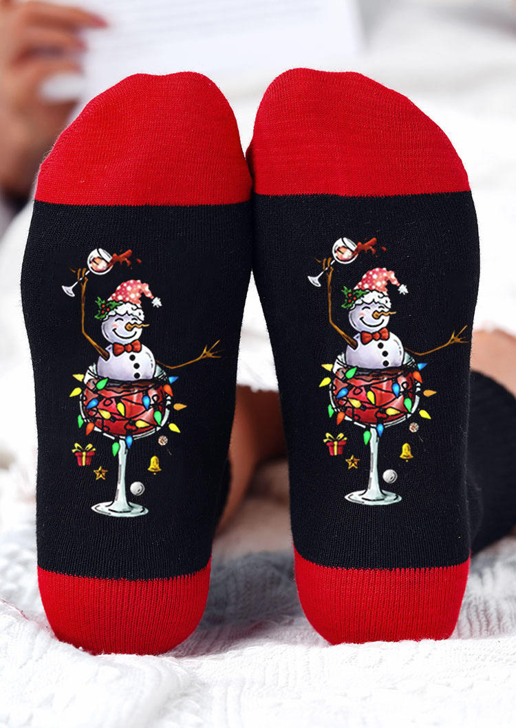 

Crew Socks Christmas Wine Glass Snowman Crew Socks in Black. Size