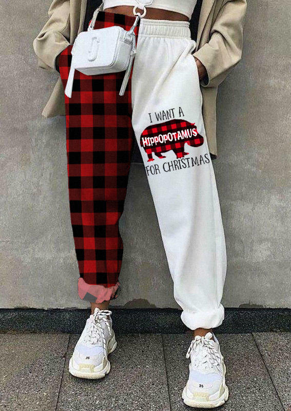 

Pants I Want A Hippopotamus For Christmas Plaid Color Block Sweatpants in Multicolor. Size: L,M,,XL