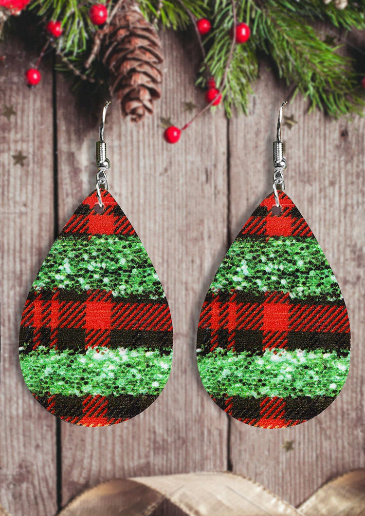 Plaid Glitter PU Water Drop Earrings