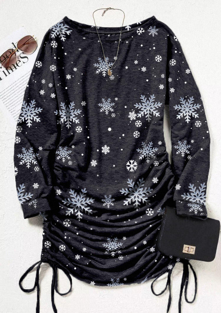 Christmas Snowflake Drawstring Bodycon Dress - Black