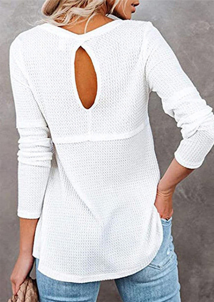 Blouses Hollow Out Slit Long Sleeve Blouse in White. Size: L,M,S,XL