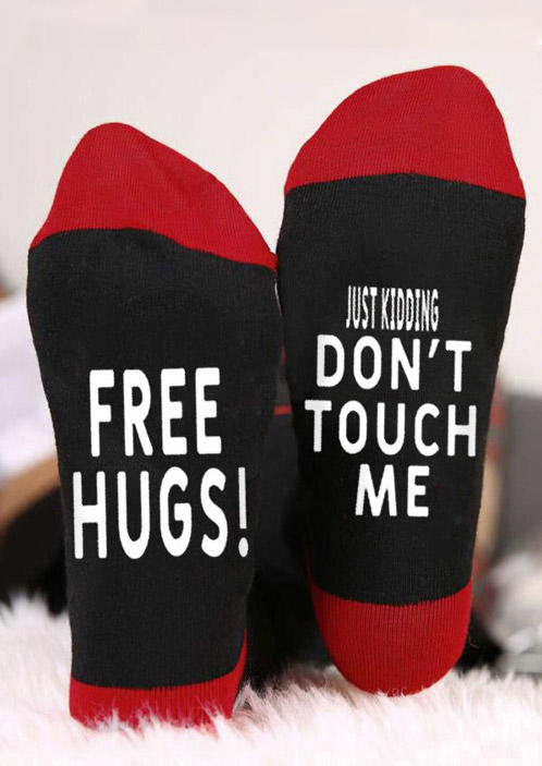 

Crew Socks Free Hugs Just Kidding Don't Touch Me Crew Socks in Black. Size