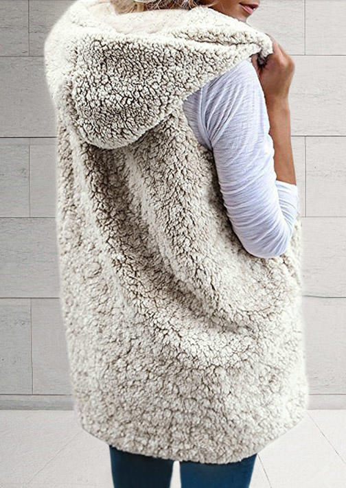 

Coats Fuzzy Pocket Hooded Vest Coat - Beige in White. Size
