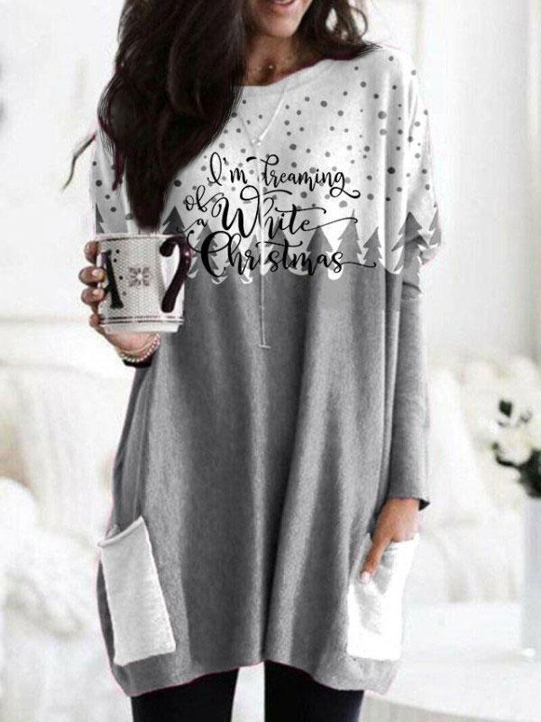 

Mini Dresses I'm Dreaming Of A White Christmas Pocket Sweatshirt Mini Dress in Gray. Size: L,M,,XL