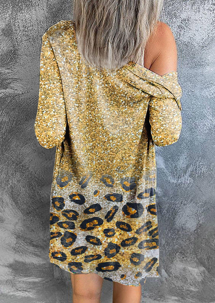 

Cardigans Gradient Glitter Leopard Button Long Sleeve Cardigan in Multicolor. Size