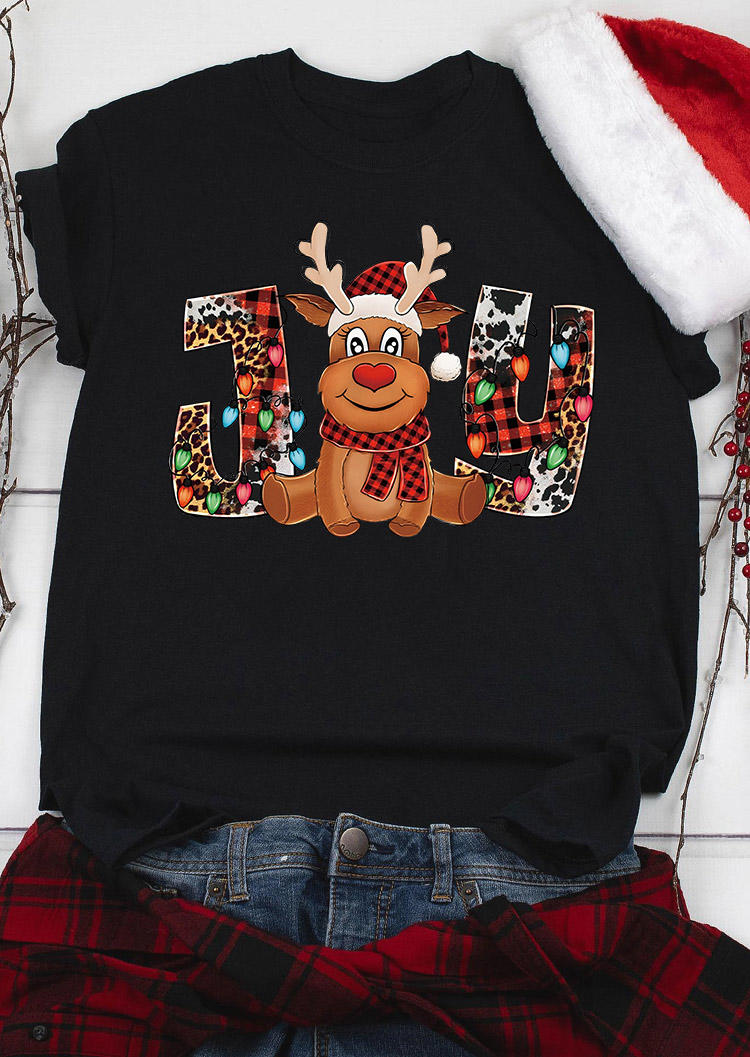 

T-shirts Tees Christmas Joy Reindeer Lantern Leopard Plaid T-Shirt Tee in Black. Size