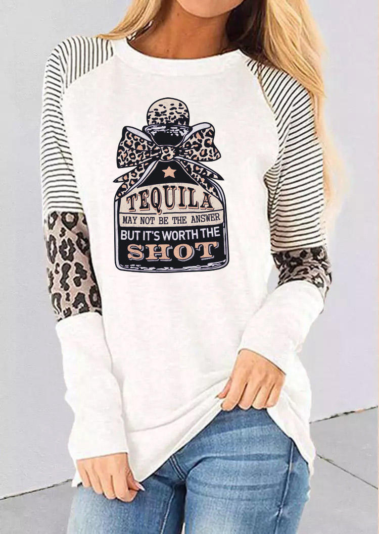 

T-shirts Tees Tequila Worth The Shot Leopard Striped T-Shirt Tee in White. Size: L,M,,XL