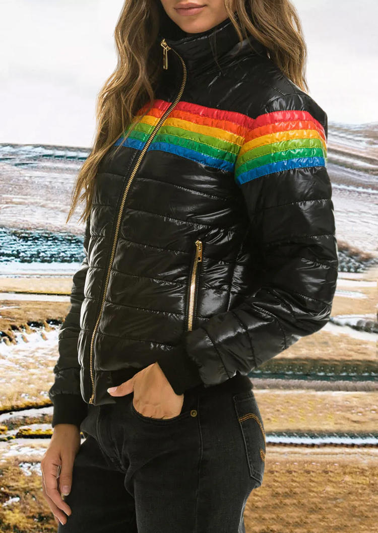 

Coats Rainbow Striped Pocket Zipper Parka Coat in Black. Size: L,M,,XL