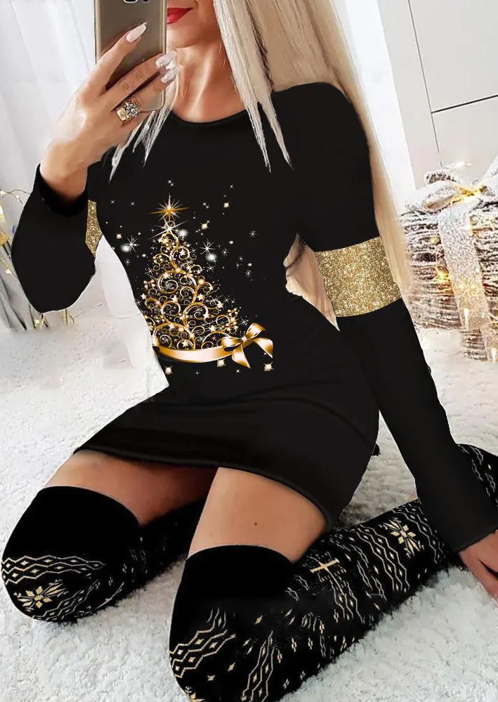 

Bodycon Dresses Christmas Tree Glitter Bodycon Dress in Black. Size