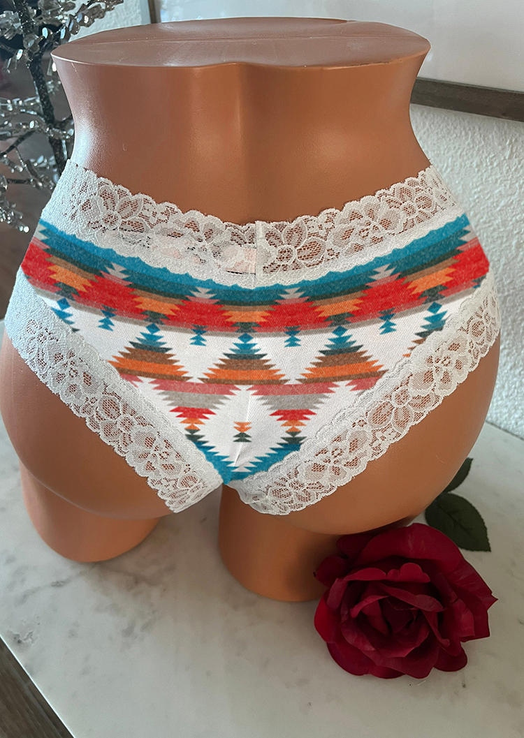 Lace Splicing Aztec Geometric Panties