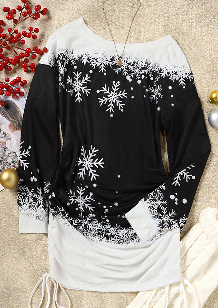 

Sweatshirt Dresses Christmas Snowflake Dot Color-Blocked Sweatshirt Dress in Black. Size