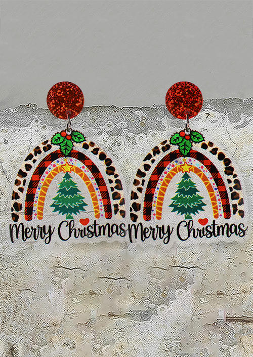

Earrings Merry Christmas Tree Leopard Plaid Earrings in Multicolor. Size