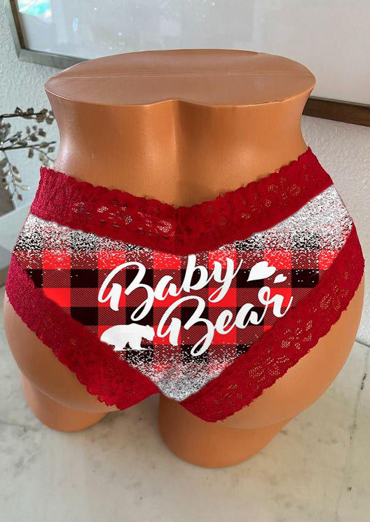 

Panties Baby Bear Plaid Lace Splicing Glitter Panties in Red. Size: ,XL