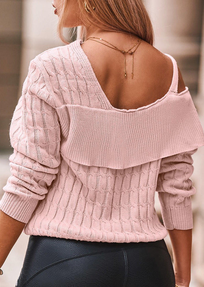Sweaters Knitted Buckle Strap Long Sleeve Sweater in Pink. Size: L